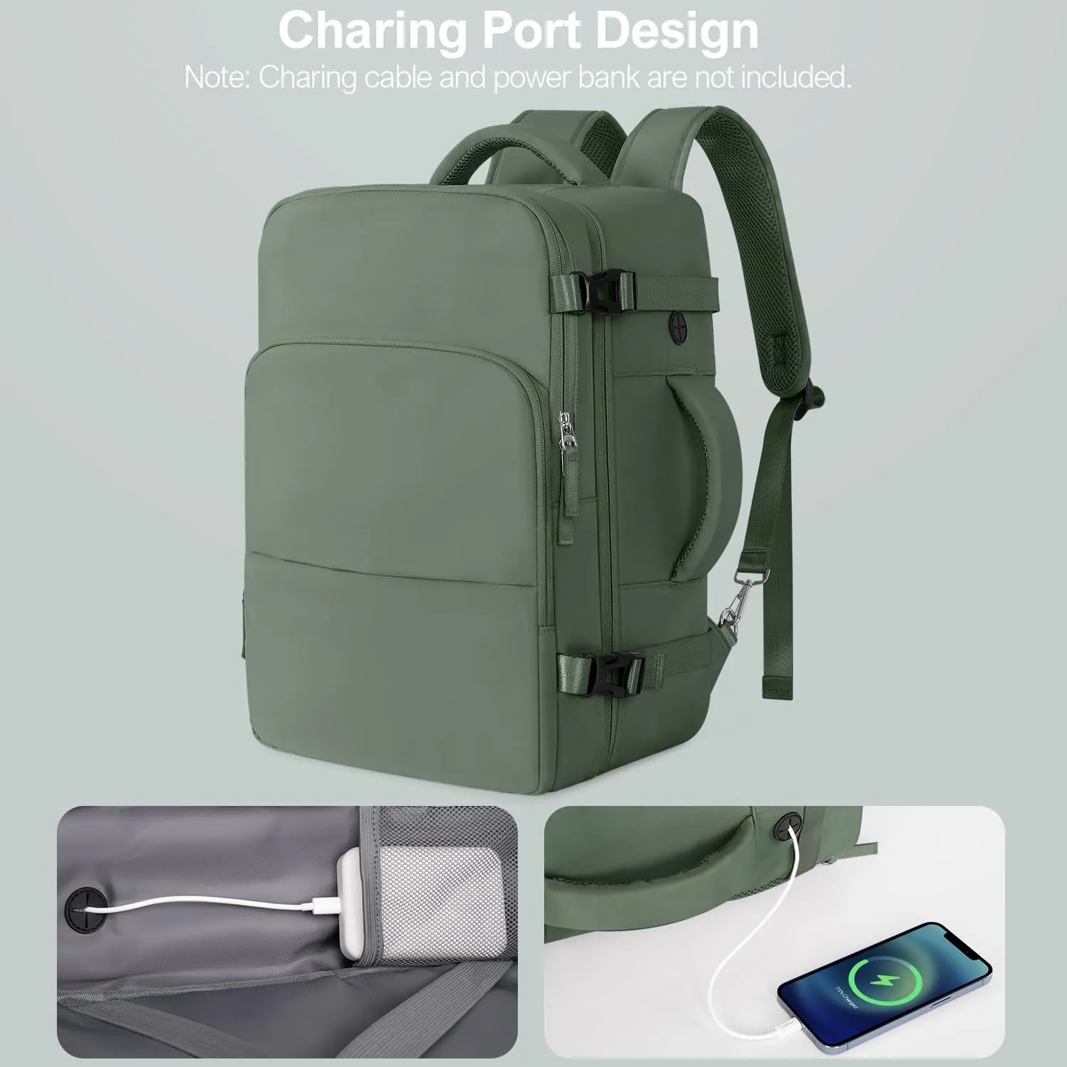 Personal Item Backpack, Carry on Travel Backpack with Multi-Pockets, Waterproof Casual College 16inch Laptop Backpack for Men Women, Army Green