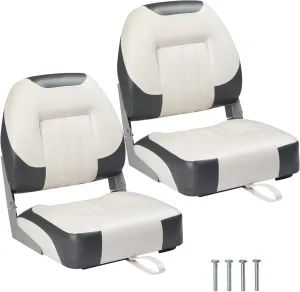 PEXMOR Boat Seats Low/High Back, Folding Boat Seat Included, Fold-Down Fishing Boat Seats Waterproof Captain Boat Seat w/Aluminum Hinges & Thick Soft Cushion, 2 Packs (Low Back-Grey & White)