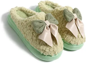 Plush Cute Bow Tie Slippers for Women Furry Comfy Non-Slip House Slippers Warm Funny Cozy Fluffy Kawaii Fuzzy Indoor