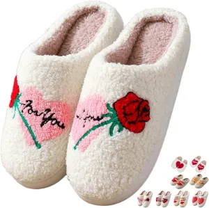 Plush Slippers Warm Slippers Couple Slippers Valentine's Day Slippers Comfy Slippers for Women Men Indoor House Soft Cozy Non-Slip Sole Shoes Bedroom Slippers Fuzzy Slippers Gift