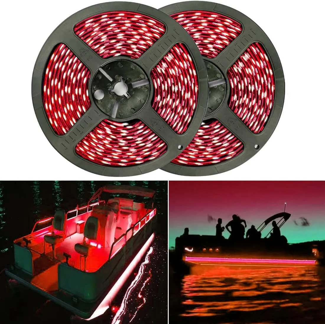 Pontoon Boat Light, Marine Led Light Strip for Duck Jon Bass Boat Sailboat Kayak Flex Lighting for Boat Deck Light Accent Light Courtesy Interior Lights Fishing Night, Red, 12v