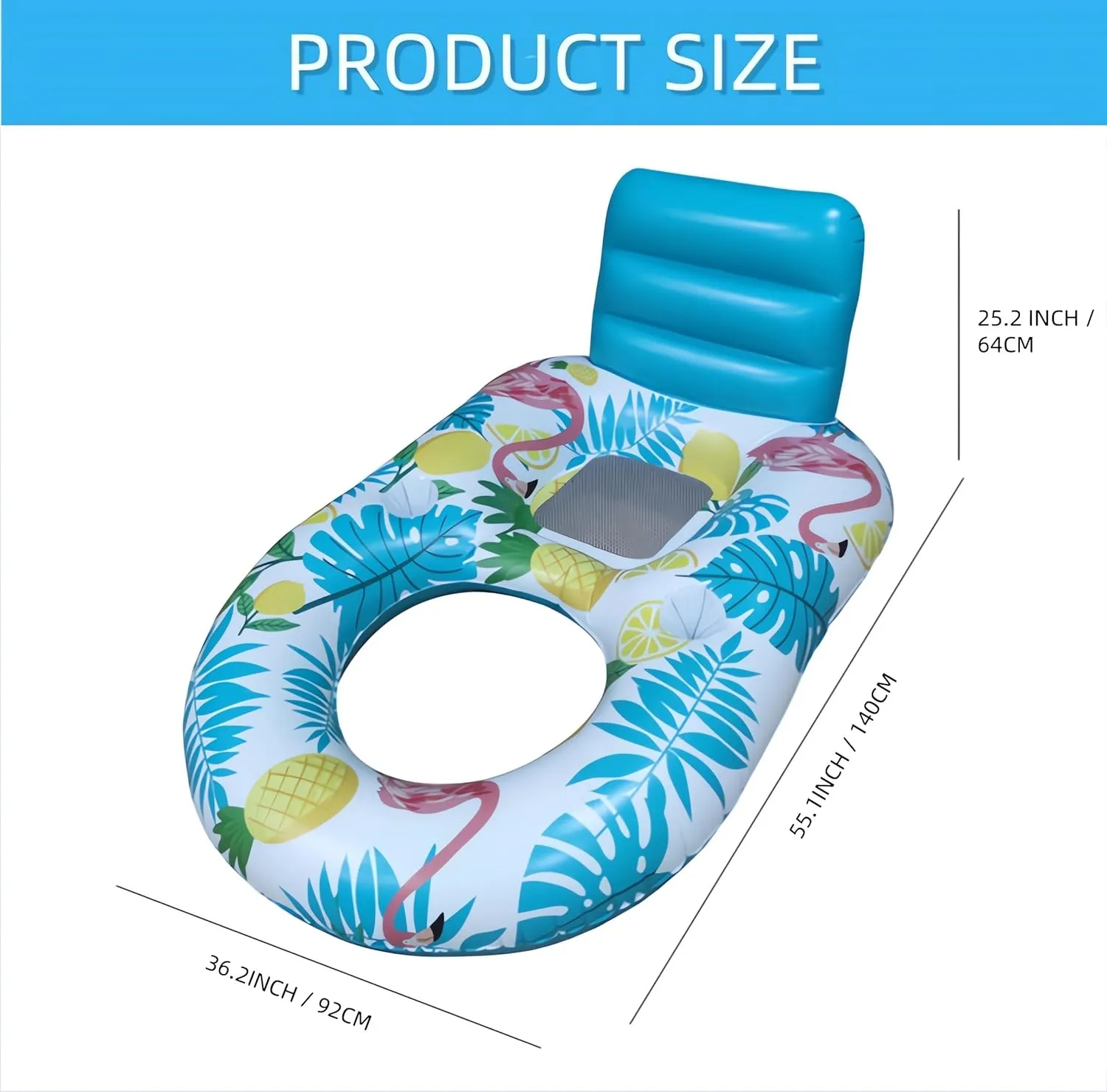 Pool Float with backrest and 2 Cup Holders, Pool Floaties Large Floating Chair Water Floaties for Adults, Inflatable Lounger Pool Floats Raft for Beach Swimming Pool Party and Water Entertainment