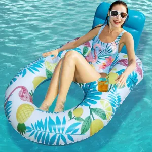 Pool Float with backrest and 2 Cup Holders, Pool Floaties Large Floating Chair Water Floaties for Adults, Inflatable Lounger Pool Floats Raft for Beach Swimming Pool Party and Water Entertainment