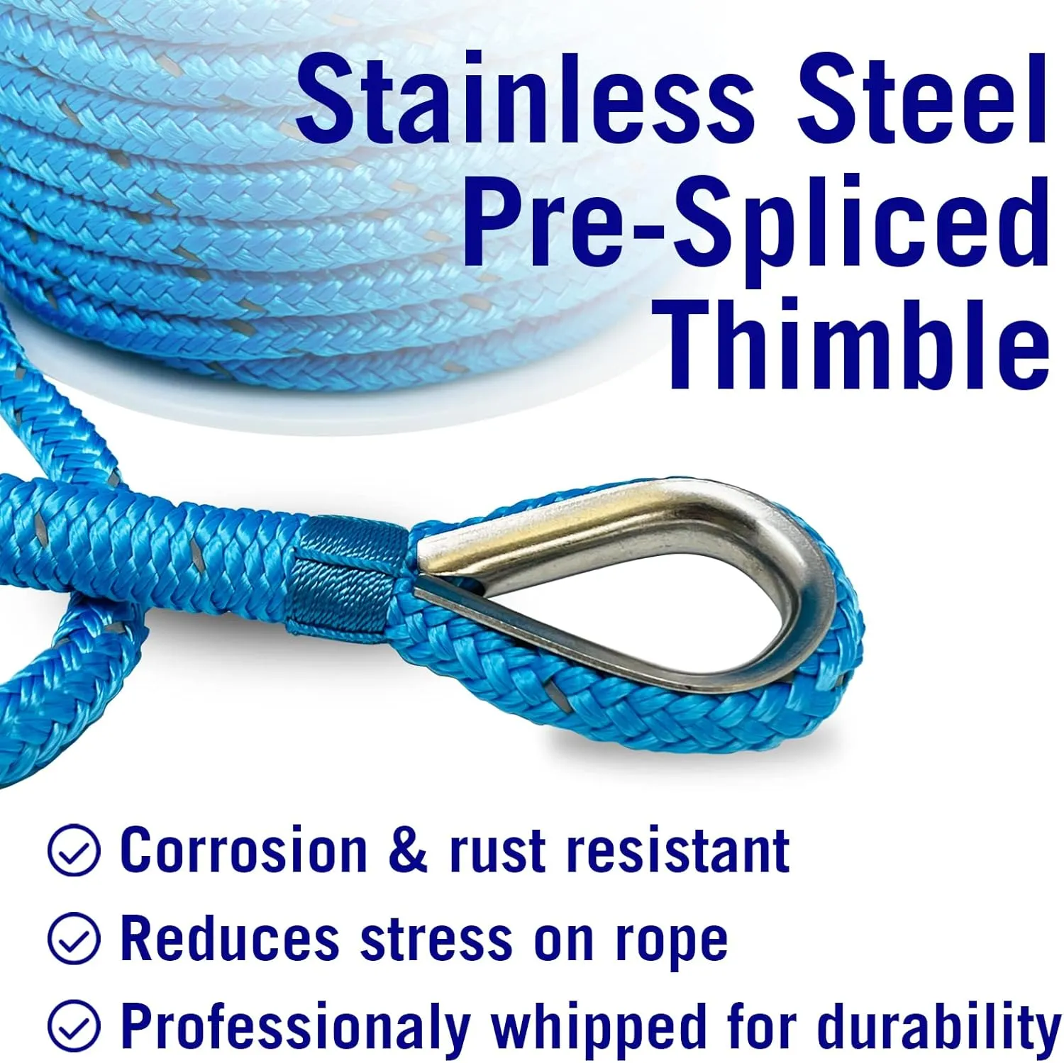 Premium Boat Anchor Rope, 100 Ft Double Braided Blue Nylon Marine Line, 3/8 Inch Reel for Anchors and Boats