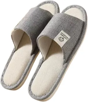 Premium Comfort Silent All Seasons Linen Open Toe Men's House Slippers Indoor Soft Home Slip On Shoes Cushion Sole