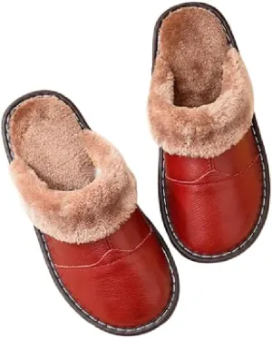 Premium Comfort Thermal Leather Furry Edge Non Slip Women's Fuzzy House Slippers Indoor Soft Warm Shoes With Designs