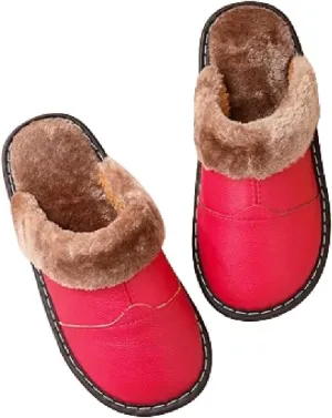 Premium Comfort Thermal Leather Furry Edge Non Slip Women's Fuzzy House Slippers Indoor Soft Warm Shoes With Designs