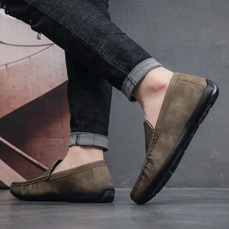 Prom Loafers for Mens Suede Vamp Working Round Toe Non Slip Block Heel Anti-Slip Slip Resistant Uniform Slip On