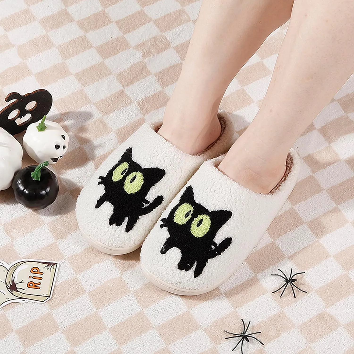 Pumpkin Halloween Slippers for Women Men Memory Foam Cozy Plush Slippers Couple Indoor Hous Slippers