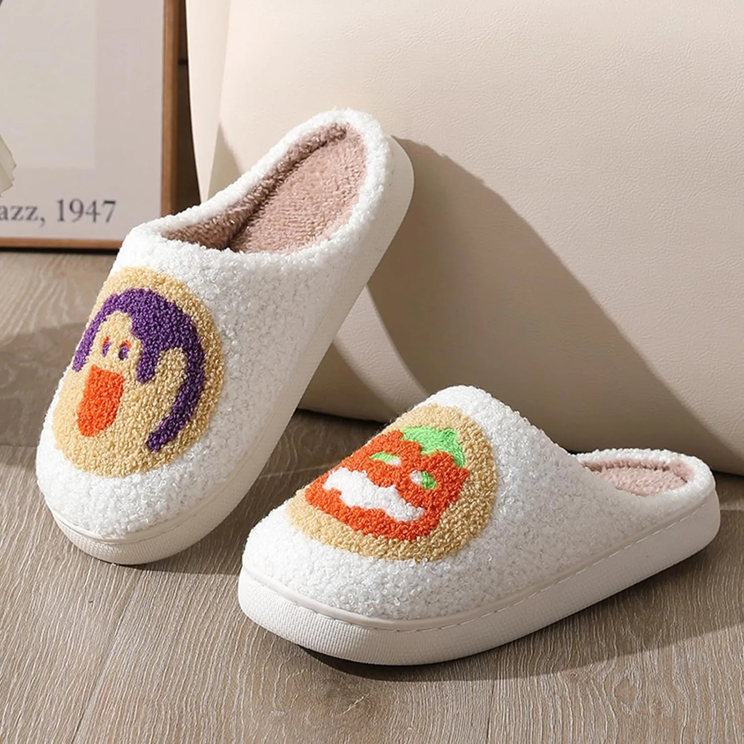 Pumpkin Slippers for Women Men Halloween Slippers Spooky Slides Soft Warm Plush House Shoes