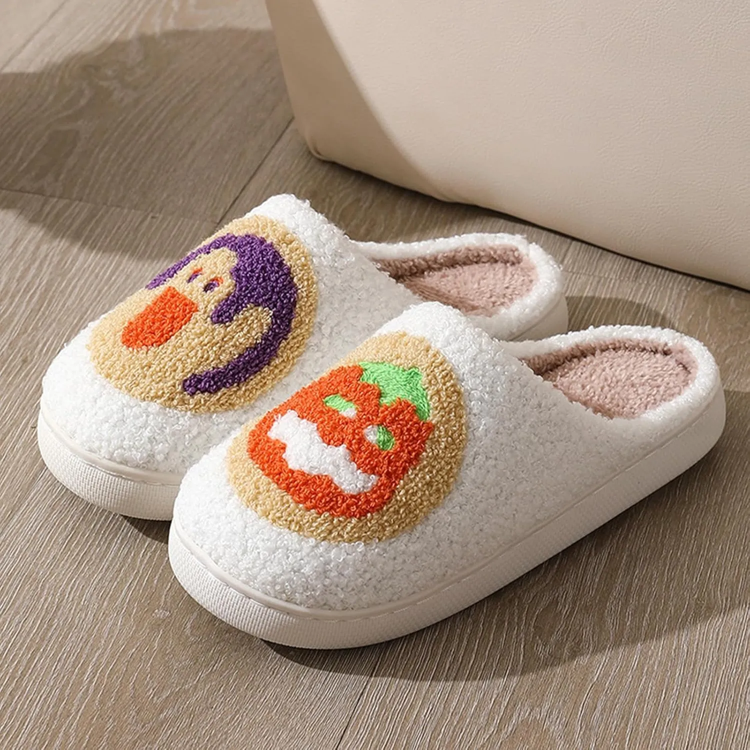 Pumpkin Slippers for Women Men Halloween Slippers Spooky Slides Soft Warm Plush House Shoes