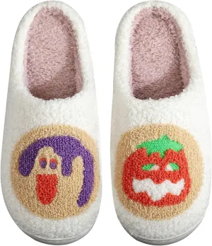 Pumpkin Slippers for Women Men Halloween Slippers Spooky Slides Soft Warm Plush House Shoes