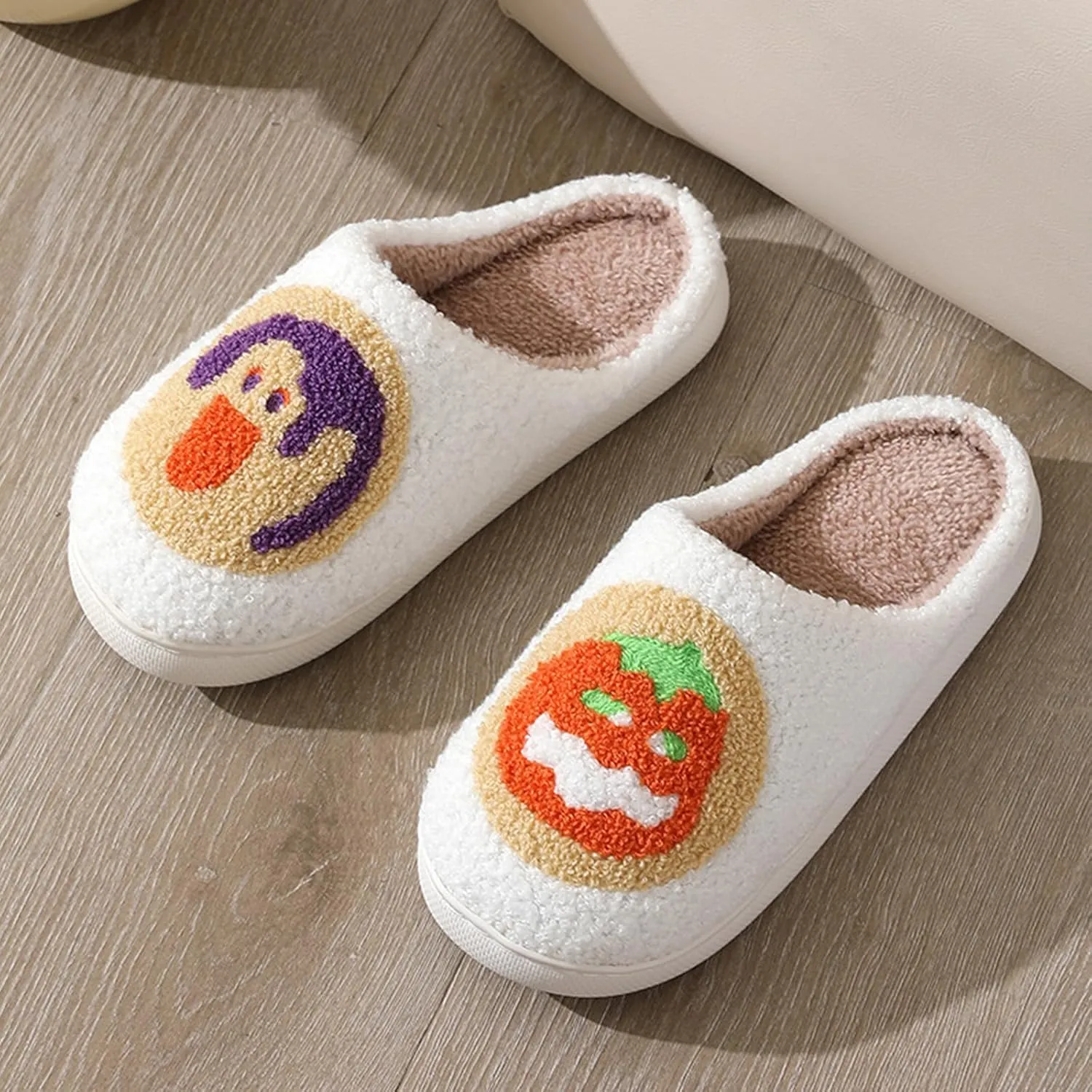 Pumpkin Slippers for Women Men Halloween Slippers Spooky Slides Soft Warm Plush House Shoes