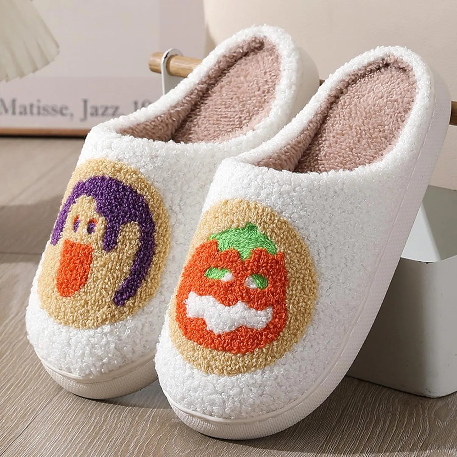 Pumpkin Slippers for Women Men Halloween Slippers Spooky Slides Soft Warm Plush House Shoes