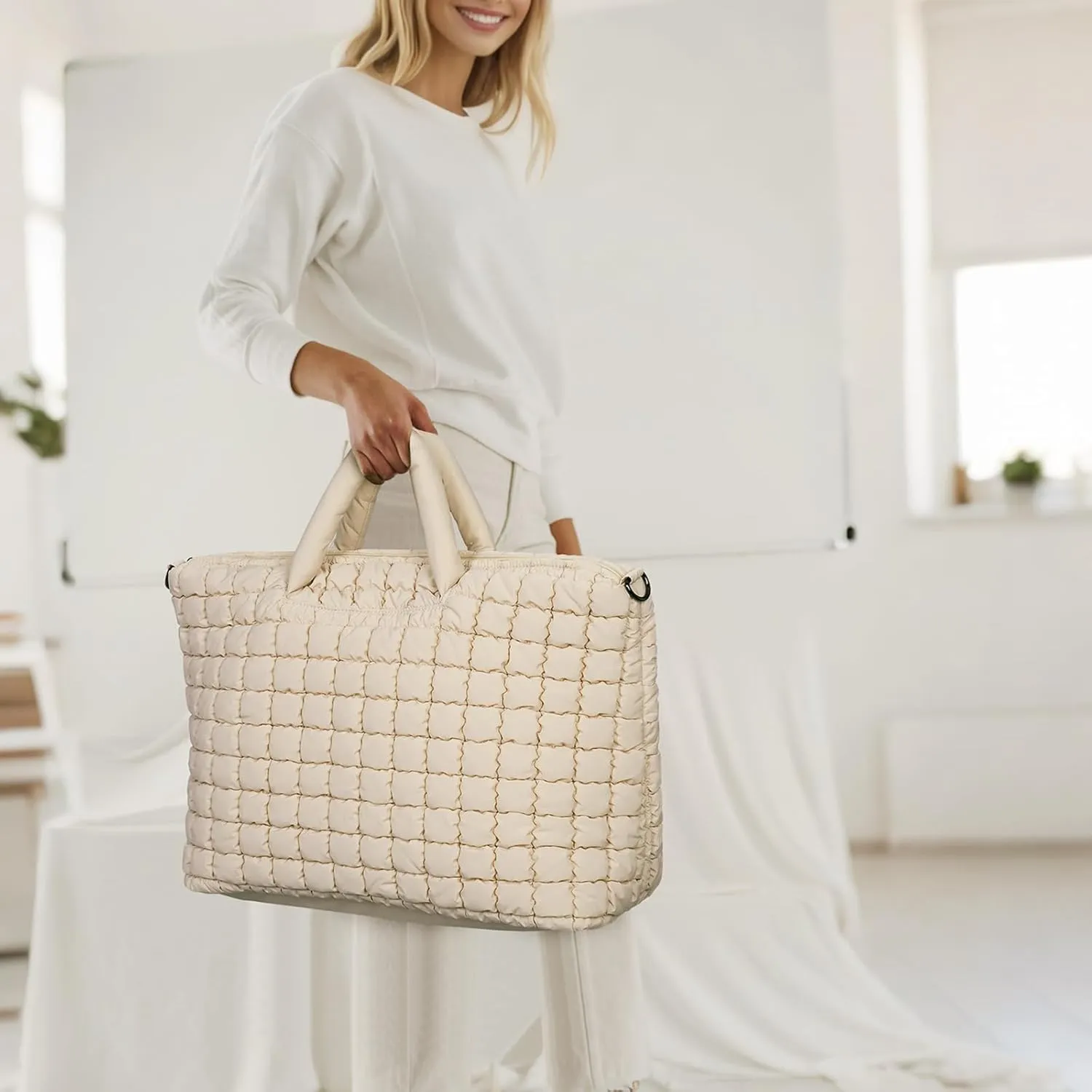 Quilted Duffle Bag for Travel, Large Puffer Duffel Weekender Bags Soft Gym Tote, Big Puffy Carry on Luggage Overnight