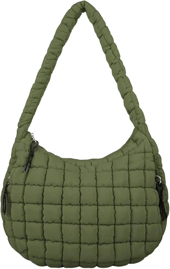 Quilted Tote Bag, Puffer Bag for Women, Large Puffy Shoulder Bag, Lightweight Checkered Purse, Soft Padded Hobo Bag