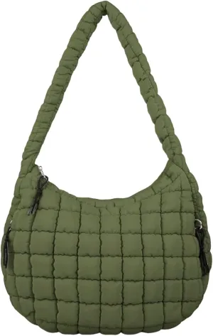 Quilted Tote Bag, Puffer Bag for Women, Large Puffy Shoulder Bag, Lightweight Checkered Purse, Soft Padded Hobo Bag