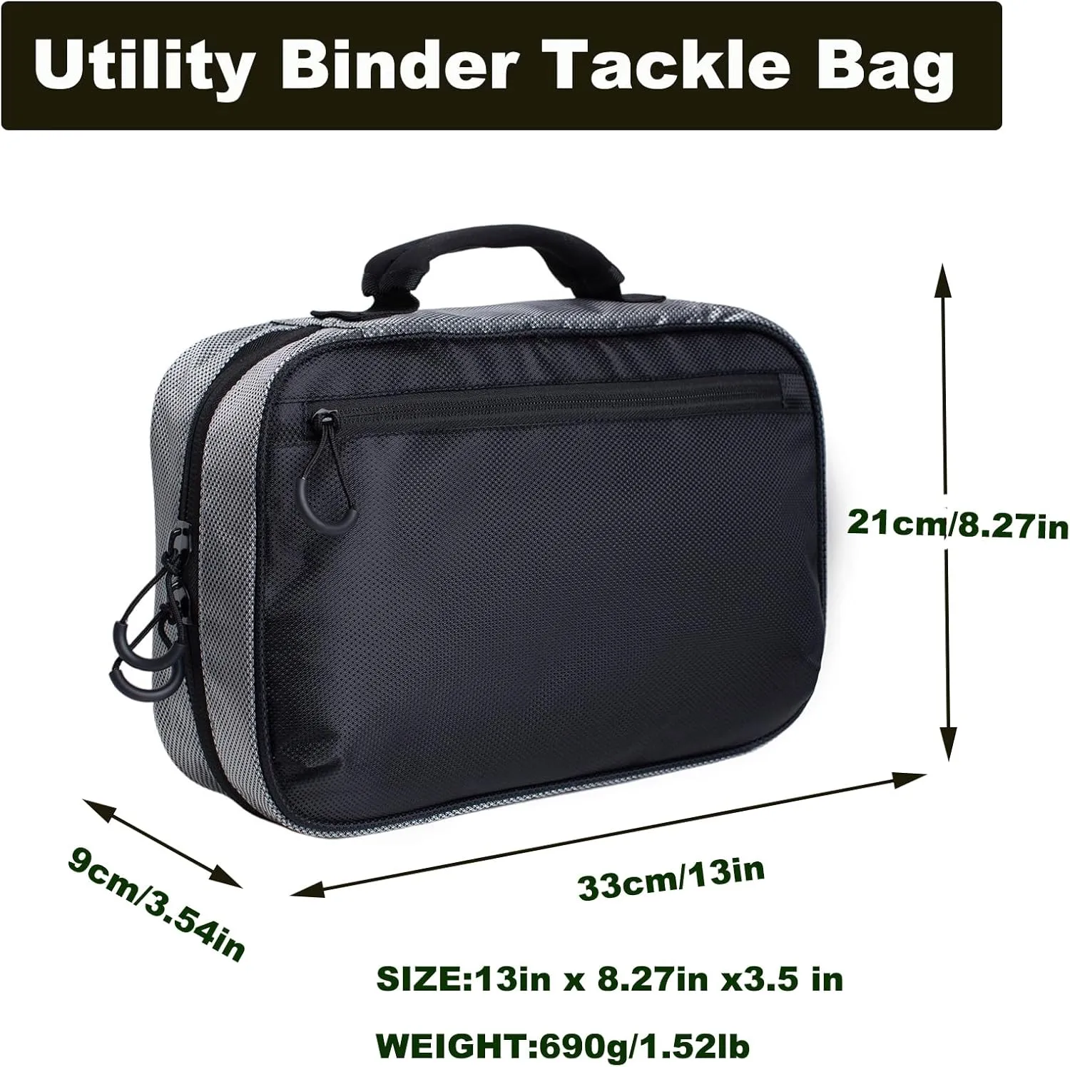 Raprance Soft Plastic Bait Storage Bag 6 Soft Bait Binder Compartments Water-Resistant Tackle Binder Organize for Lines, Hooks, Sinkers（Black）