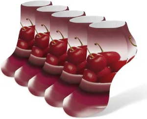 Red Cherries Ankle Socks for Men & Women, 5 Pairs Breathable Soft Low Cut Socks, Stretch Sweat Wicking Sox