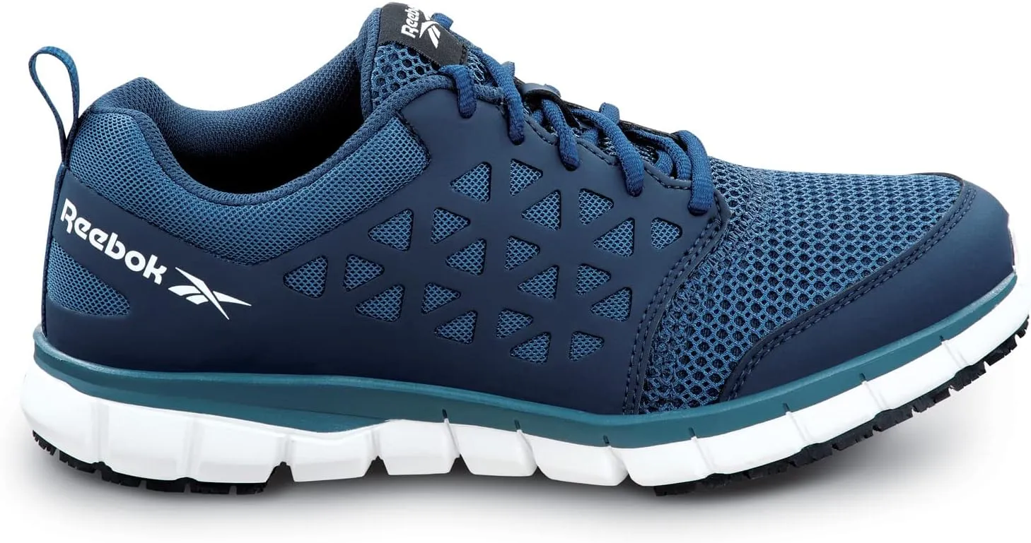 Reebok Work Sublite Cushion Work, Men's, Navy, Athletic Style, MaxTrax Slip Resistant, Soft Toe Work Shoe