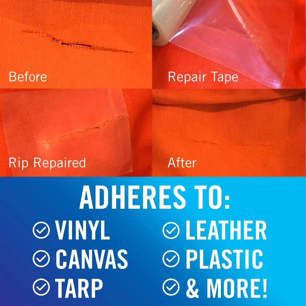 Repair Tape for Fabric Boat Covers, Canvas Tents, Pop-Up Campers, RV Awnings, Tarps, Canopies, Bimini Tops, Sails, Air Mattress Patch Kit, 30ft x 3" Clear Heavy-Duty Waterproof Vinyl