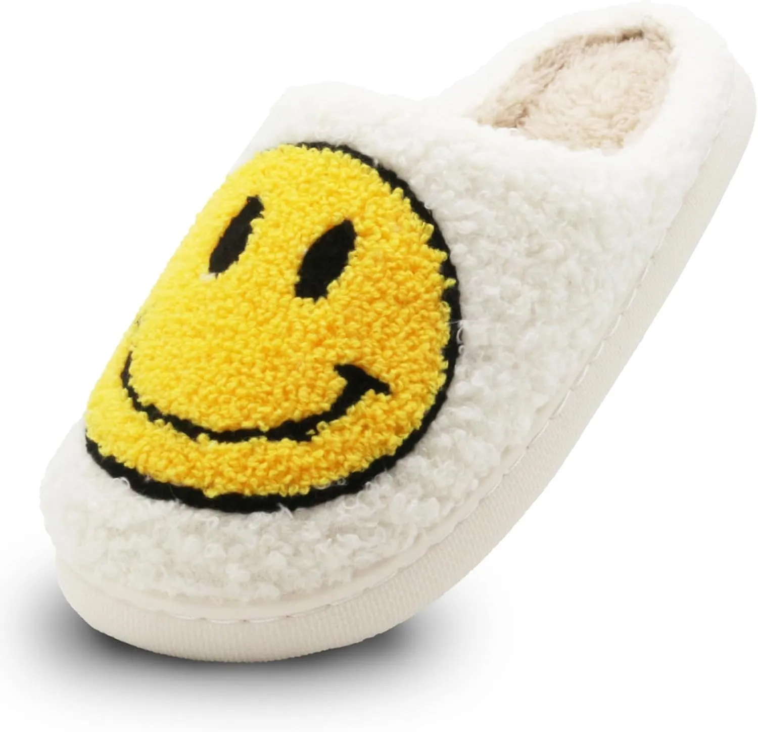 Retro Fuzzy Face Slippers for Women Men, Lightweight Slip-on Soft Fluffy Warm Couple Style Casual Cute Cozy Indoor Outdoor House Memory Foam Happy Face Slippers