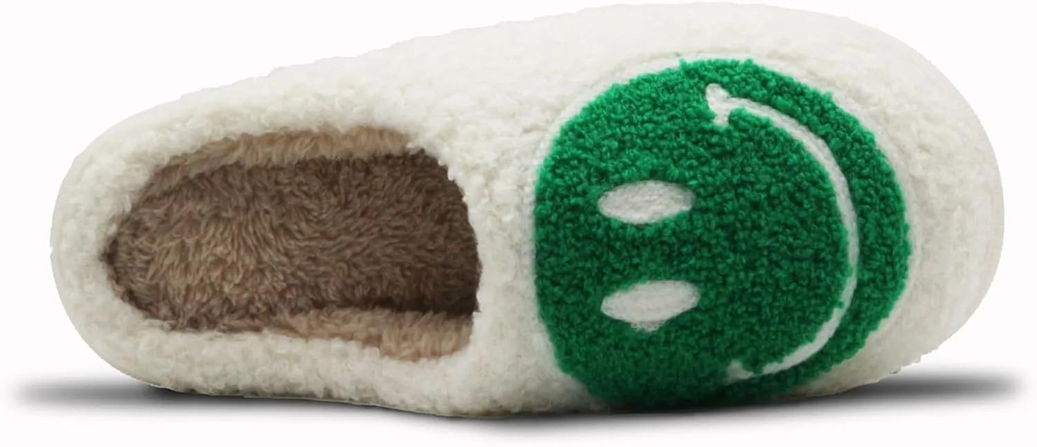 Retro Fuzzy Face Slippers for Women Men, Lightweight Slip-on Soft Fluffy Warm Couple Style Casual Cute Cozy Indoor Outdoor House Memory Foam Happy Face Slippers