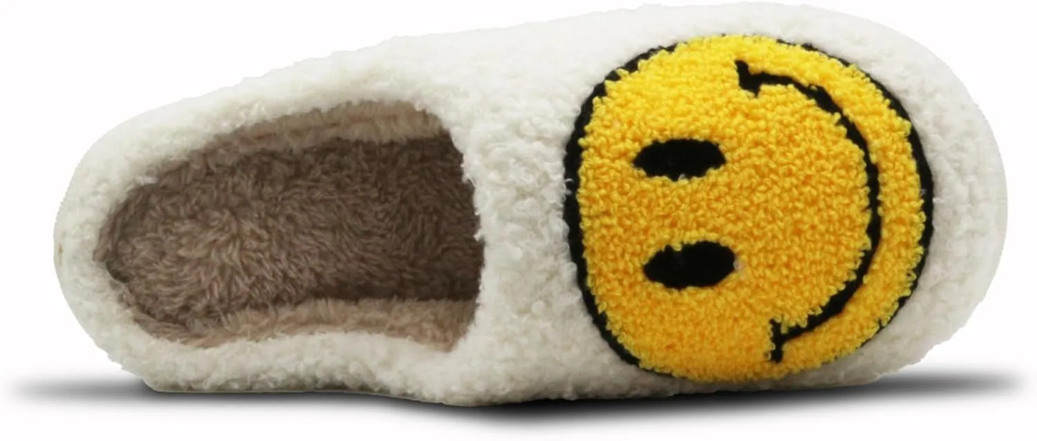 Retro Fuzzy Face Slippers for Women Men, Lightweight Slip-on Soft Fluffy Warm Couple Style Casual Cute Cozy Indoor Outdoor House Memory Foam Happy Face Slippers