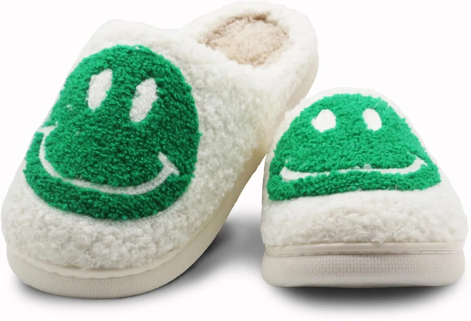 Retro Fuzzy Face Slippers for Women Men, Lightweight Slip-on Soft Fluffy Warm Couple Style Casual Cute Cozy Indoor Outdoor House Memory Foam Happy Face Slippers