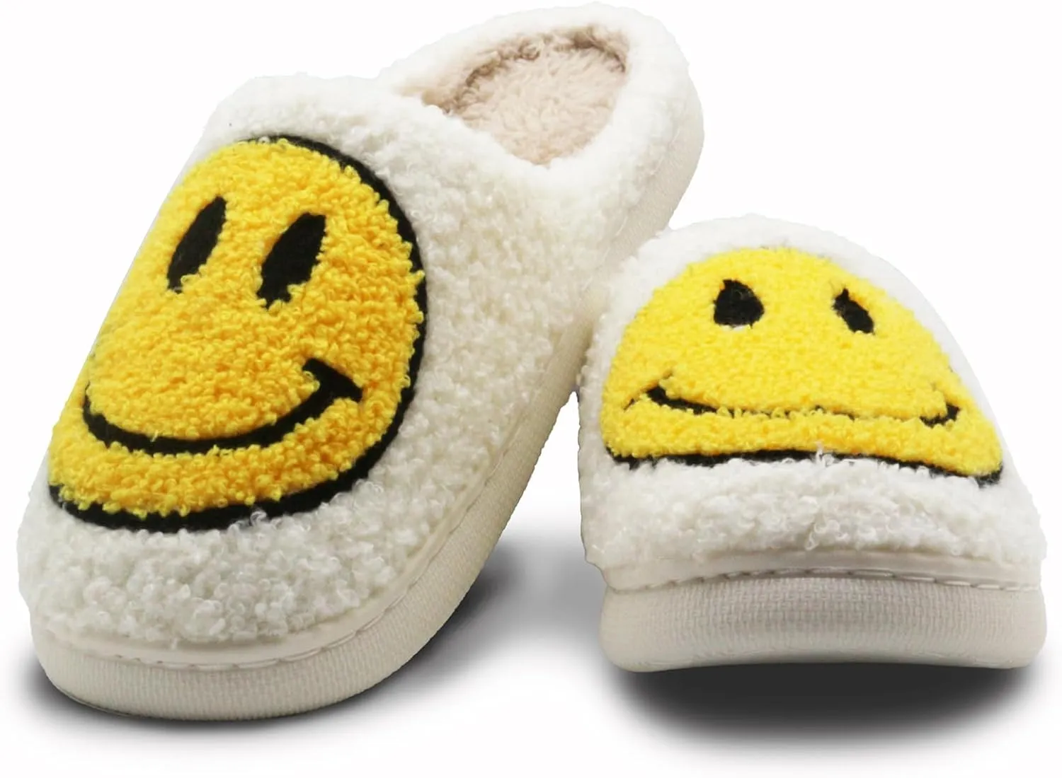 Retro Fuzzy Face Slippers for Women Men, Lightweight Slip-on Soft Fluffy Warm Couple Style Casual Cute Cozy Indoor Outdoor House Memory Foam Happy Face Slippers