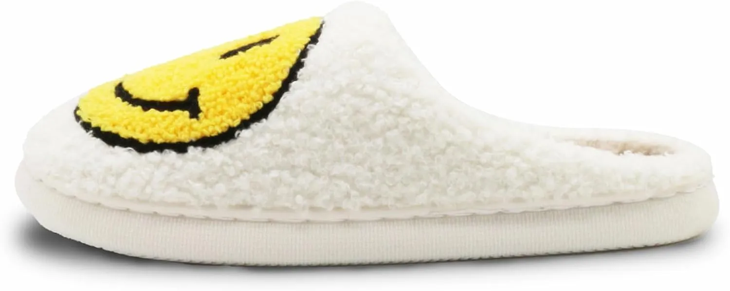 Retro Fuzzy Face Slippers for Women Men, Lightweight Slip-on Soft Fluffy Warm Couple Style Casual Cute Cozy Indoor Outdoor House Memory Foam Happy Face Slippers