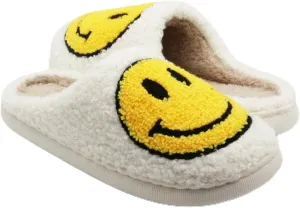 Retro Fuzzy Face Slippers for Women Men, Lightweight Slip-on Soft Fluffy Warm Couple Style Casual Cute Cozy Indoor Outdoor House Memory Foam Happy Face Slippers