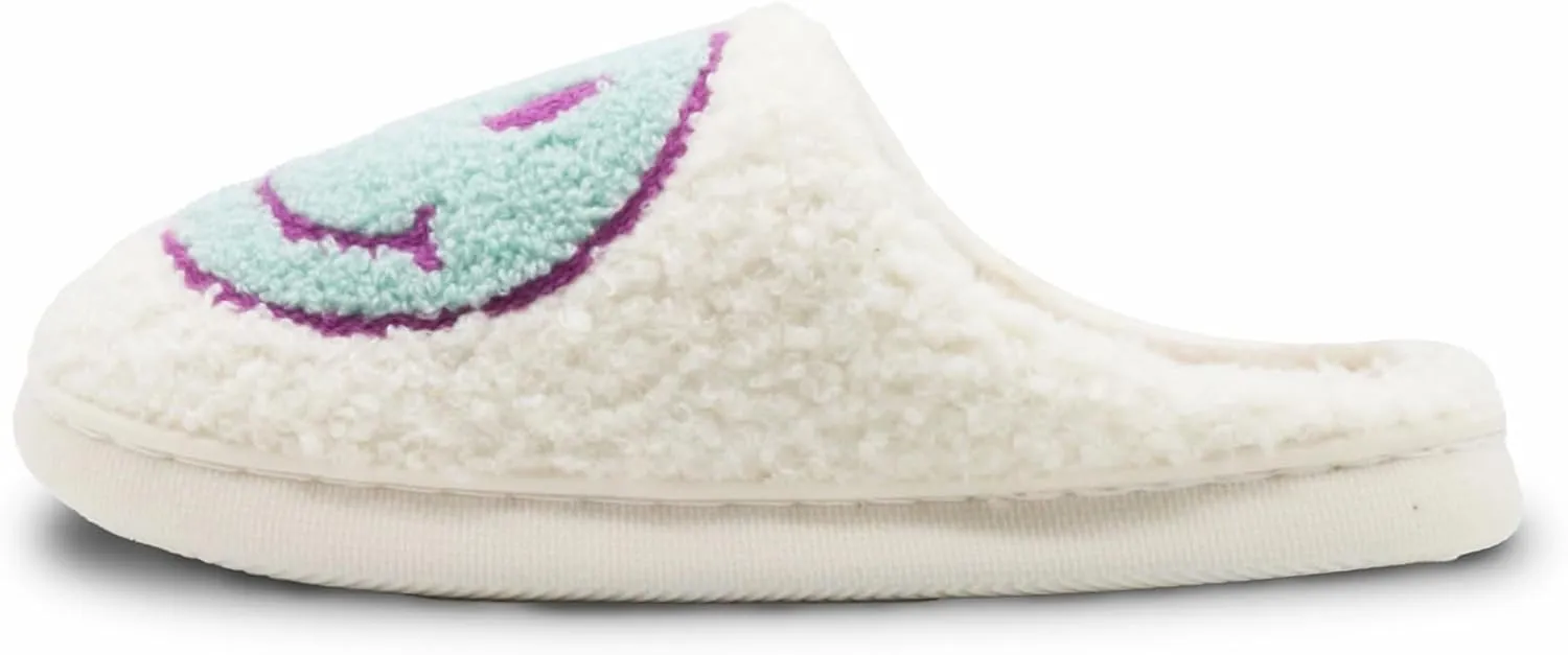 Retro Fuzzy Face Slippers for Women Men, Lightweight Slip-on Soft Fluffy Warm Couple Style Casual Cute Cozy Indoor Outdoor House Memory Foam Happy Face Slippers