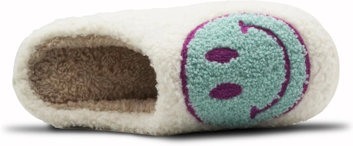 Retro Fuzzy Face Slippers for Women Men, Lightweight Slip-on Soft Fluffy Warm Couple Style Casual Cute Cozy Indoor Outdoor House Memory Foam Happy Face Slippers