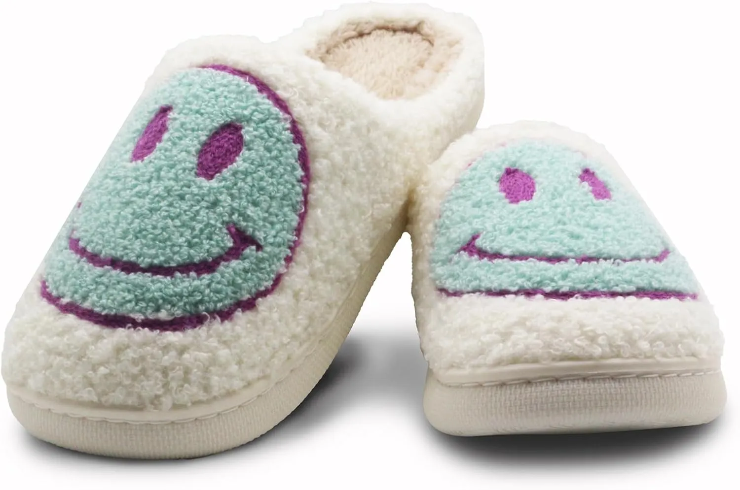 Retro Fuzzy Face Slippers for Women Men, Lightweight Slip-on Soft Fluffy Warm Couple Style Casual Cute Cozy Indoor Outdoor House Memory Foam Happy Face Slippers