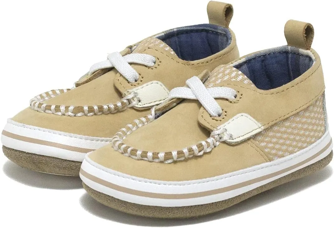 Robeez First Kicks Baby Boy and Unisex Shoes and Sandals for Infant/Toddlers - Skipper Tan - 0-3 Months