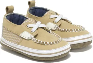 Robeez First Kicks Baby Boy and Unisex Shoes and Sandals for Infant/Toddlers - Skipper Tan - 3-6 Months