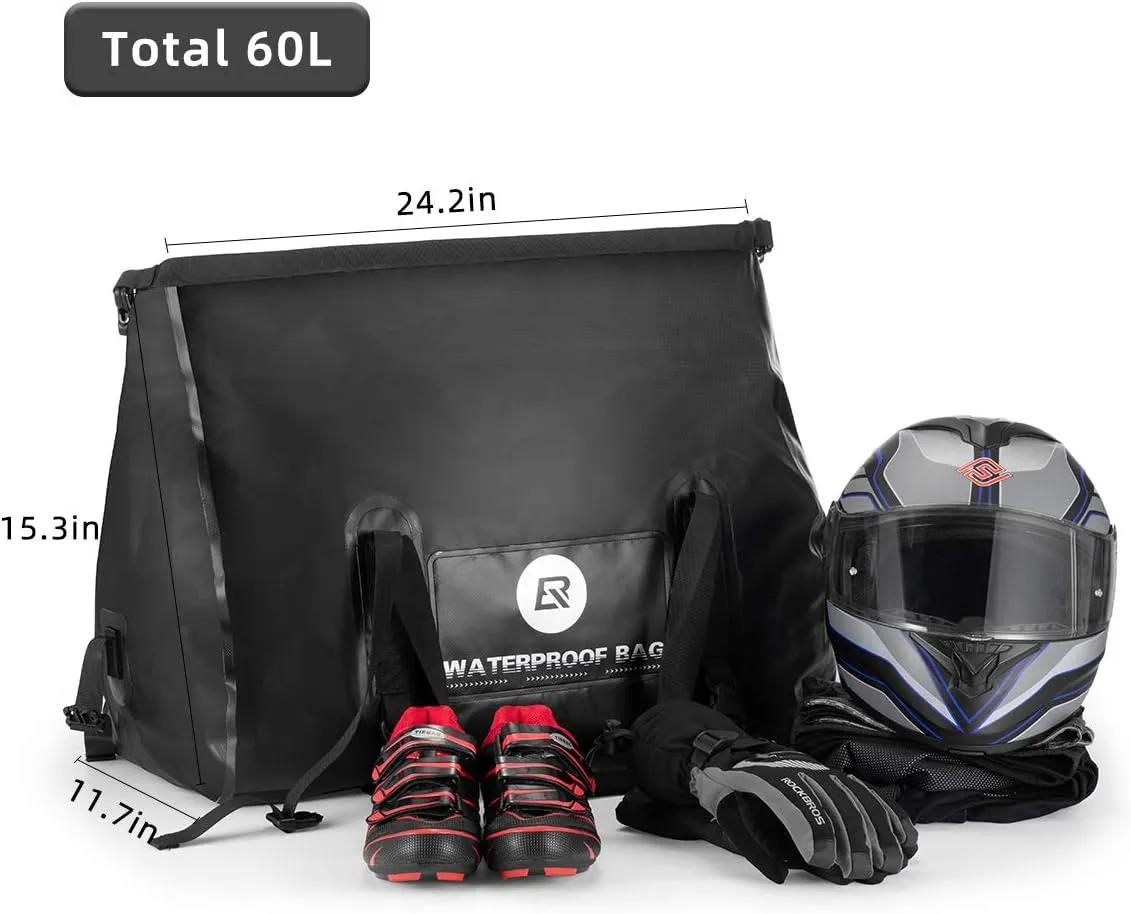 ROCKBROS Waterproof Duffel Bag 60L Motorcycle Travel Dry Duffel Bag for Motorcycling Boating Kayaking Camping Fishing Outdoor Adventure for Men Women