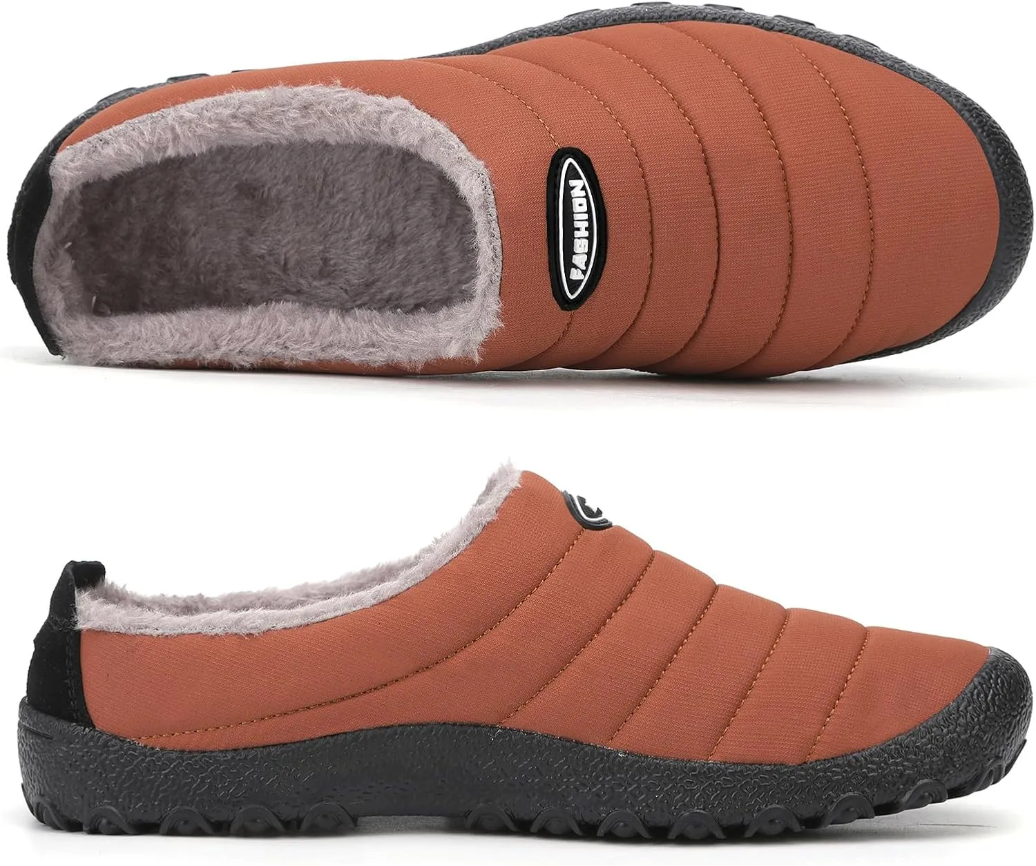 Rojeam Mens Womens Winter Warm Slippers Fur Lined House Shoes Non-Slip for Indoor Outdoor