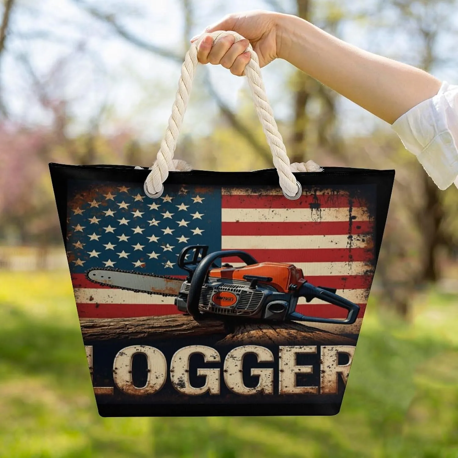 Rope Bag Women Men Beach Tote Bag with Hemp Rope Handle Top Zipper Boat Bag Large Capacity Handbag