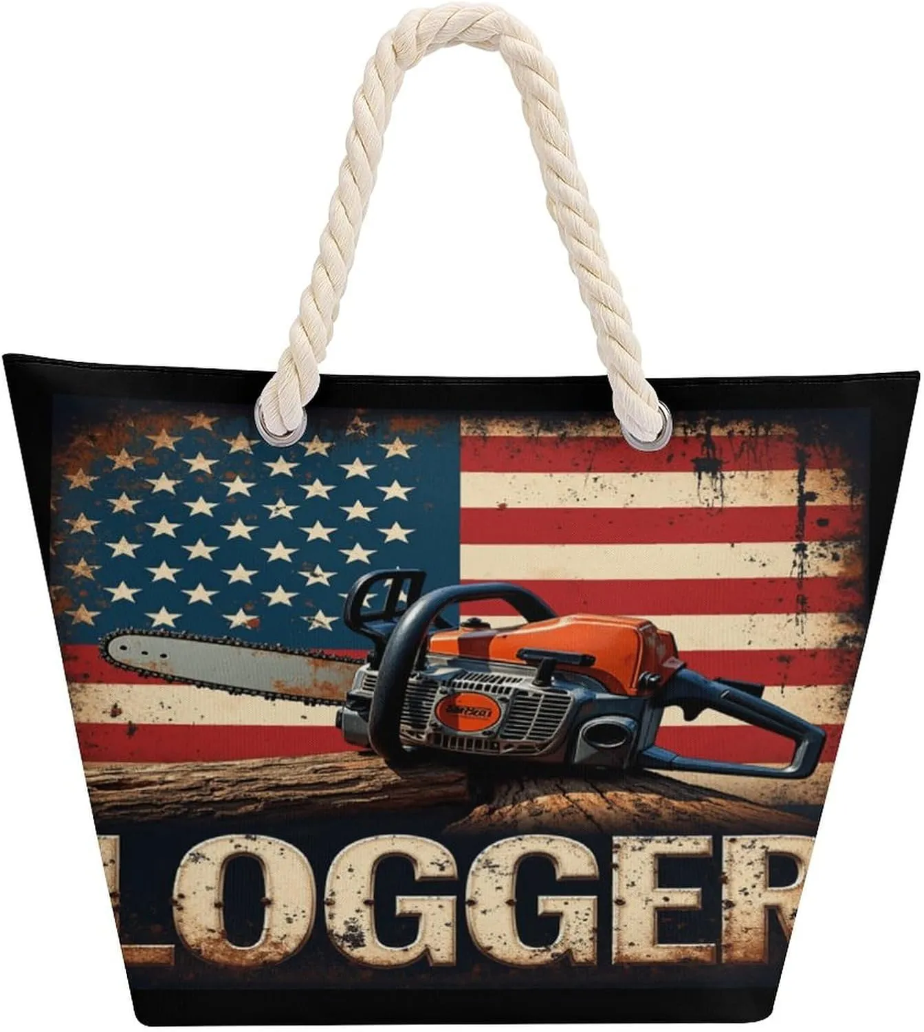 Rope Bag Women Men Beach Tote Bag with Hemp Rope Handle Top Zipper Boat Bag Large Capacity Handbag