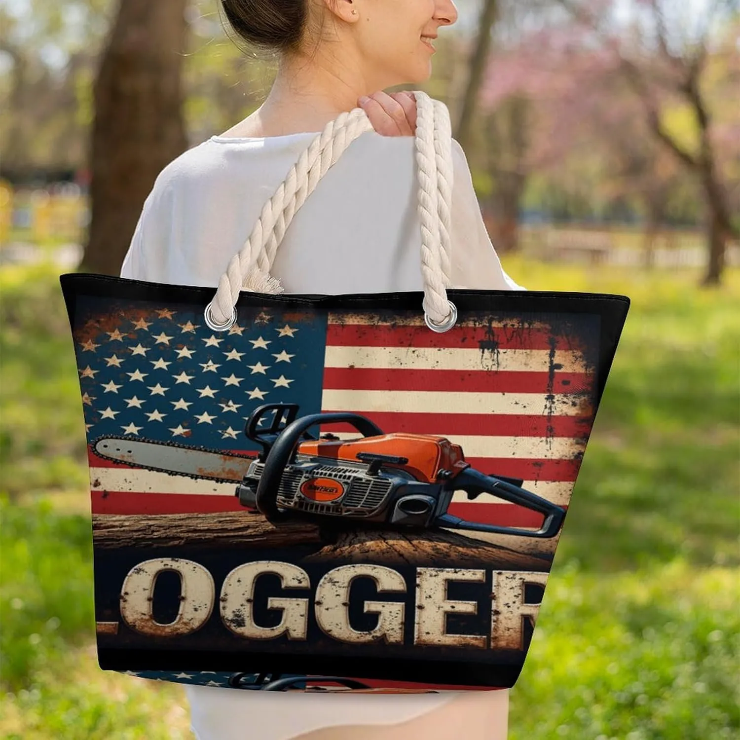 Rope Bag Women Men Beach Tote Bag with Hemp Rope Handle Top Zipper Boat Bag Large Capacity Handbag