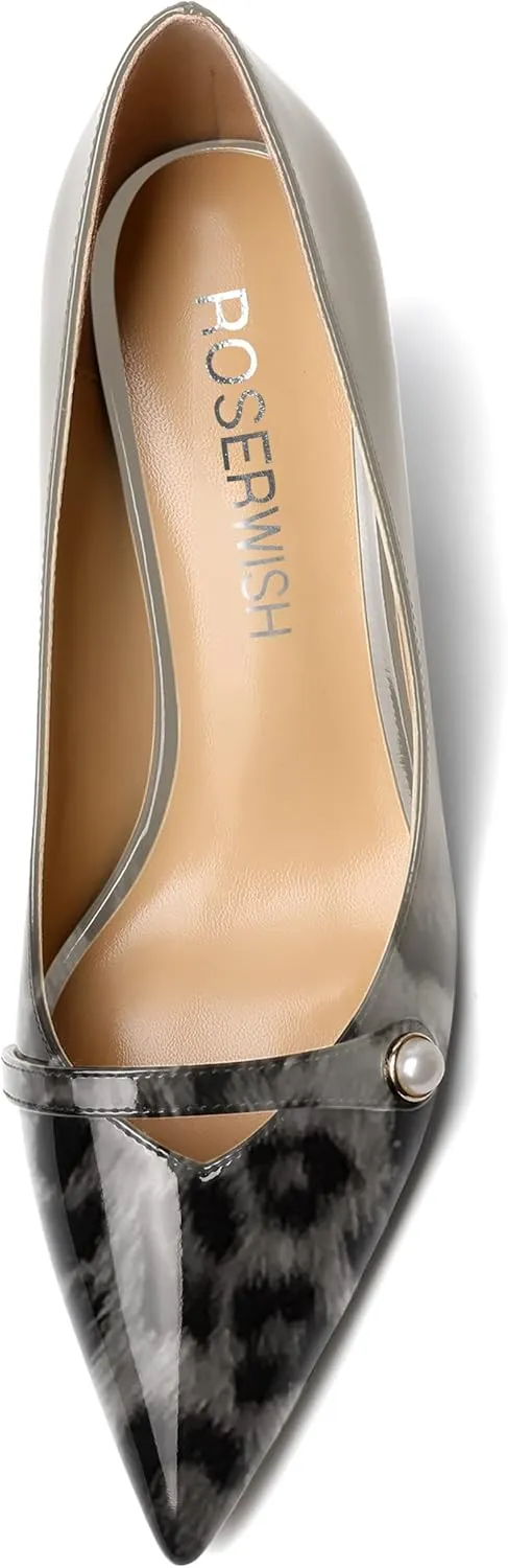 ROSERWISH Womens Sexy Patent Pointed Toe Slip On Evening Wedding Stiletto Mid Heel Pumps Dress Shoes 2.5 Inch