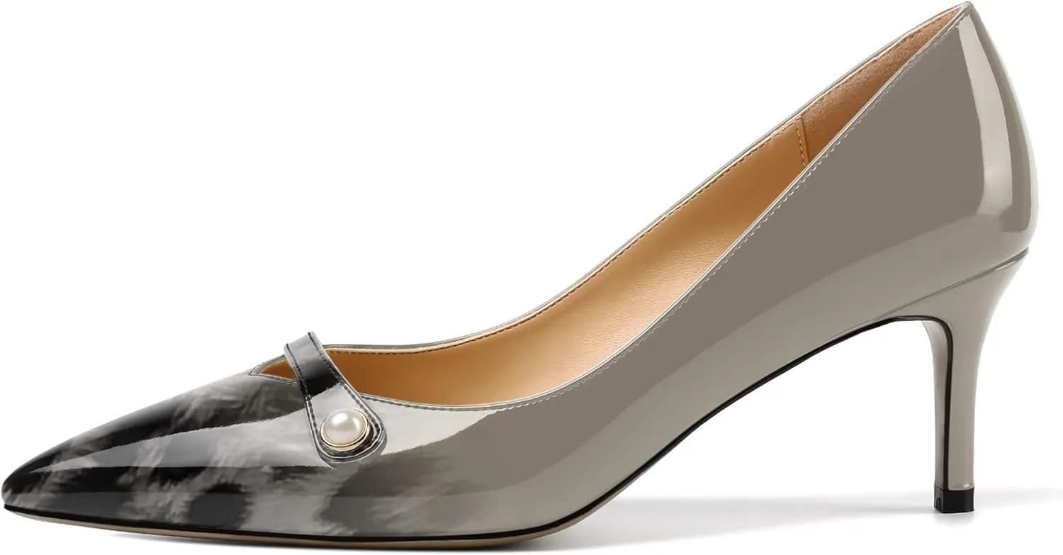 ROSERWISH Womens Sexy Patent Pointed Toe Slip On Evening Wedding Stiletto Mid Heel Pumps Dress Shoes 2.5 Inch