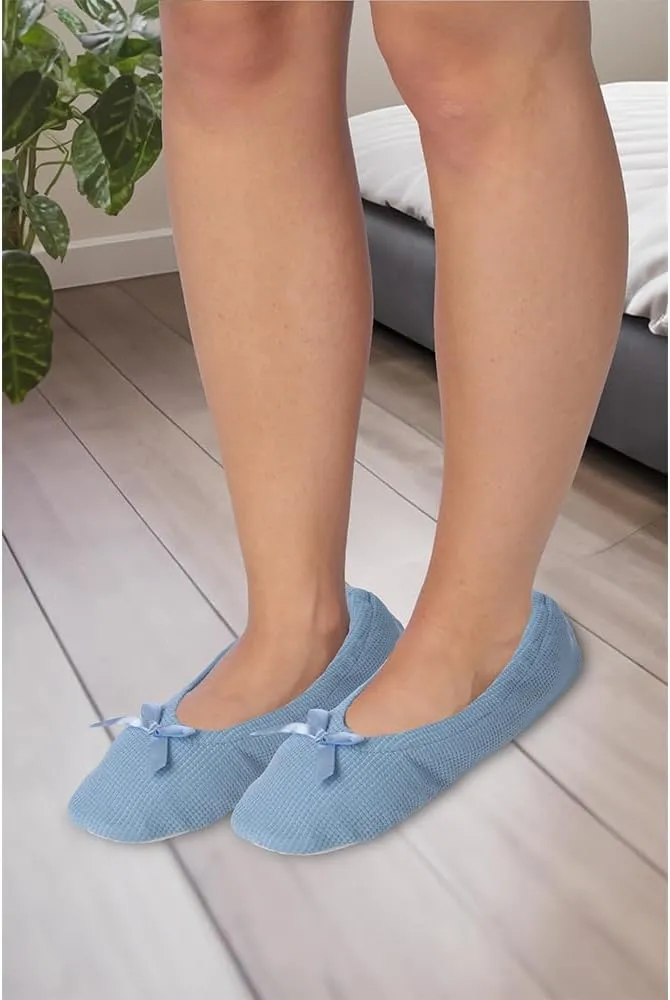 Roxoni Women's Terry Classic Cotton & Velour Ballerina Slippers (Pack of 2)