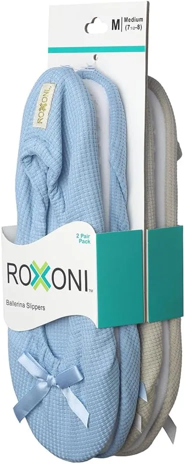 Roxoni Women's Terry Classic Cotton & Velour Ballerina Slippers (Pack of 2)