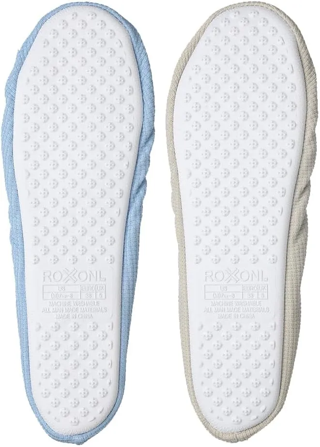 Roxoni Women's Terry Classic Cotton & Velour Ballerina Slippers (Pack of 2)