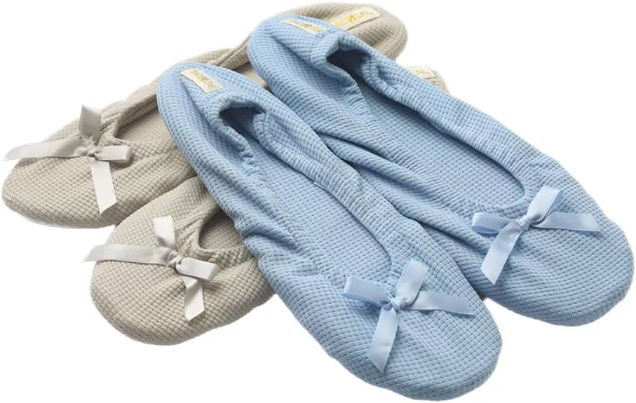 Roxoni Women's Terry Classic Cotton & Velour Ballerina Slippers (Pack of 2)