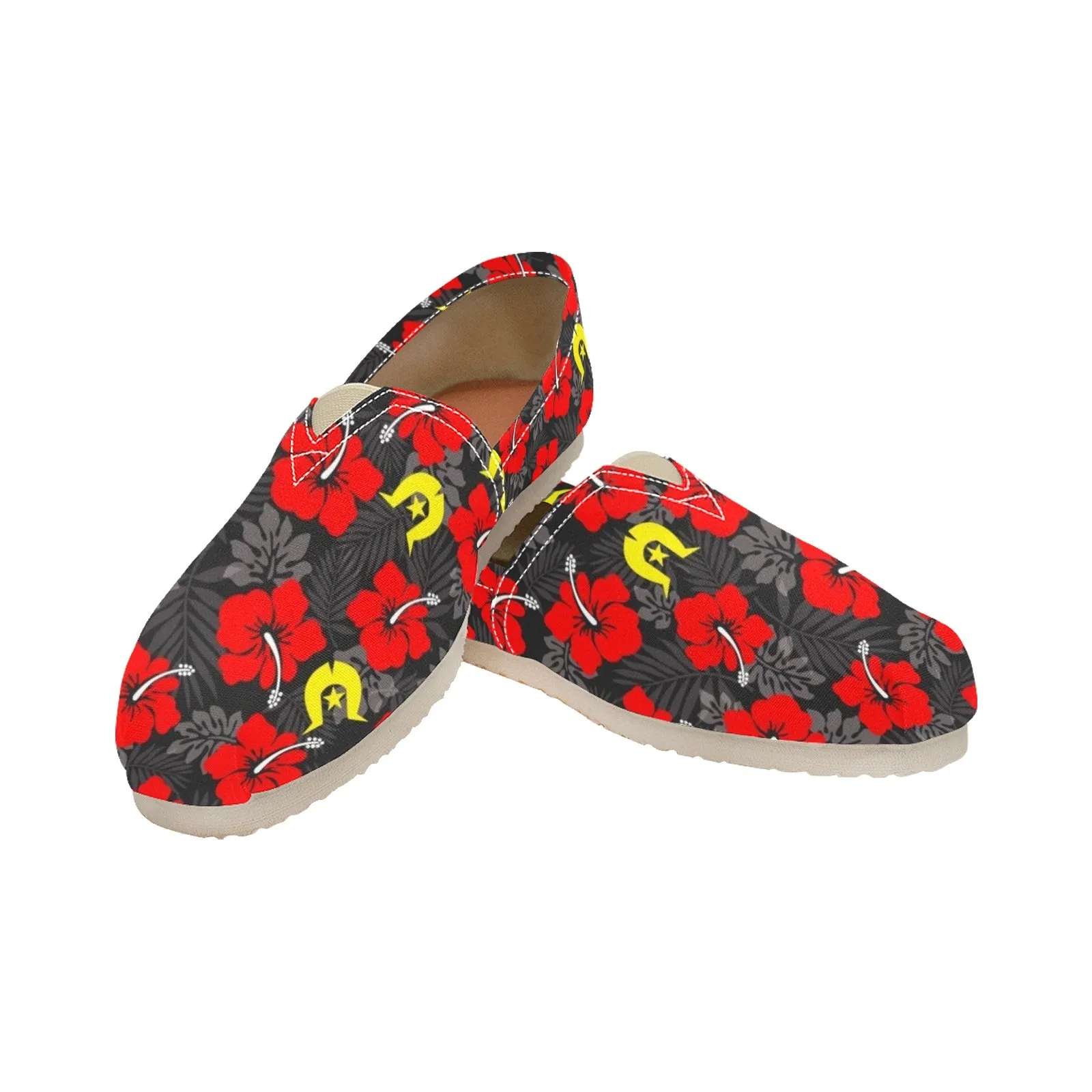 Royal Red Hibiscus with Yellow Dhari on Men's Classic Canvas Slip-On Shoes