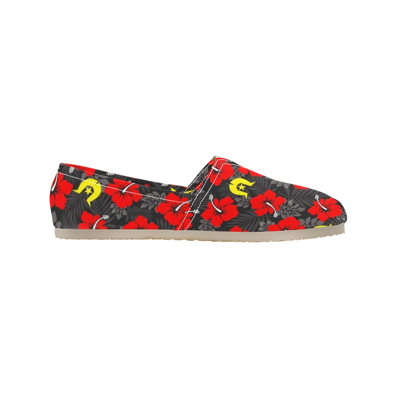 Royal Red Hibiscus with Yellow Dhari on Men's Classic Canvas Slip-On Shoes